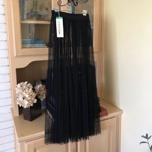 Black Mesh Maxi Skirt